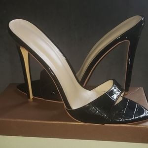 Black patent leather heels